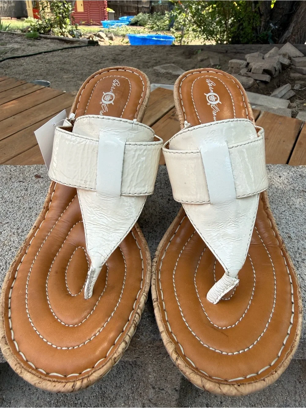 B.O.C. Born Concept white leather thong Cork Wedge Sandal